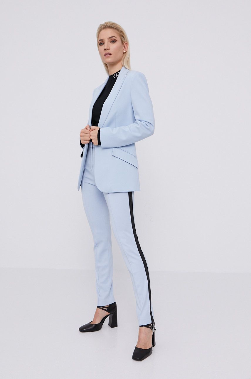 Levně Kalhoty Karl Lagerfeld dámské, modrá barva, přiléhavé, medium waist