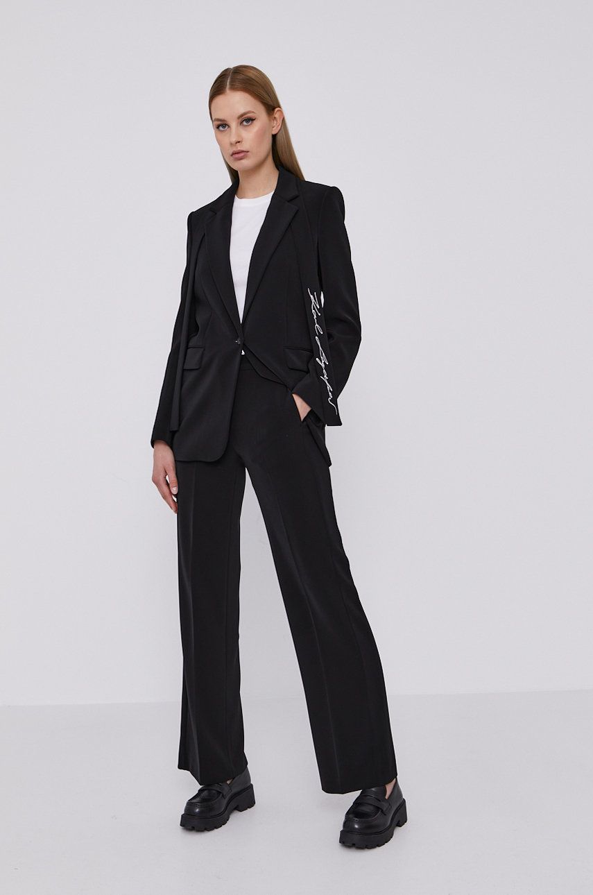 Karl Lagerfeld Pantaloni femei, culoarea negru, lat, high waist
