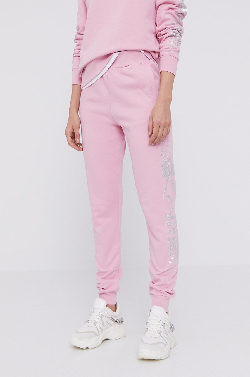 Karl Lagerfeld Pantaloni femei, culoarea roz, cu imprimeu answear.ro imagine 2022 13clothing.ro