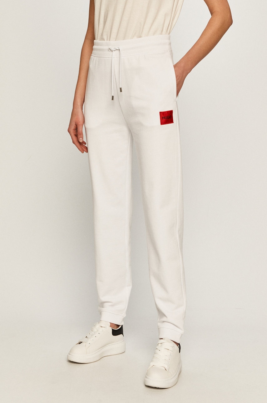 Hugo Pantaloni femei, culoarea alb, material neted