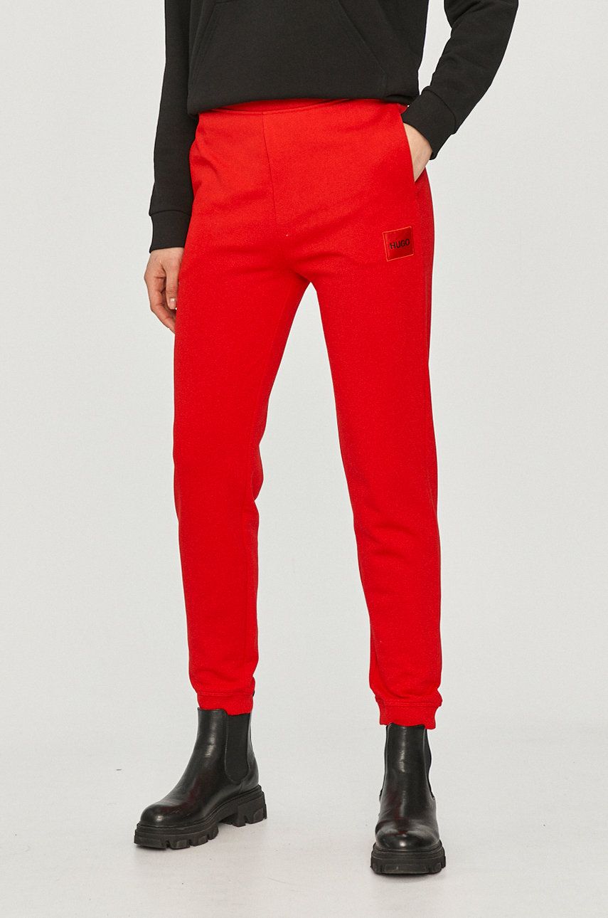 Kalhoty Hugo dámské, červená barva, hladké - červená