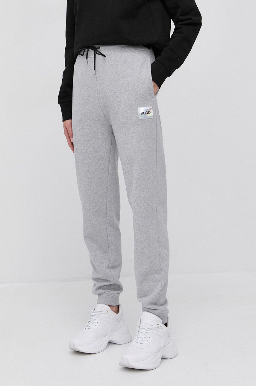 Hugo Pantaloni femei, culoarea gri, material neted answear.ro imagine noua 2022