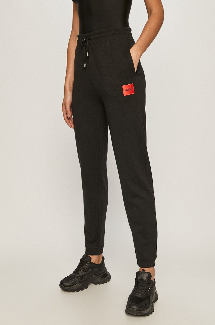 Hugo Pantaloni femei, culoarea negru, material neted answear.ro
