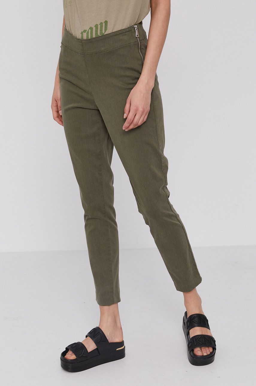 Dkny Pantaloni femei, culoarea verde, model drept, high waist