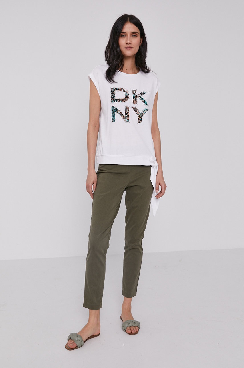 

Штани Dkny жіночі колір зелений прямі висока посадка