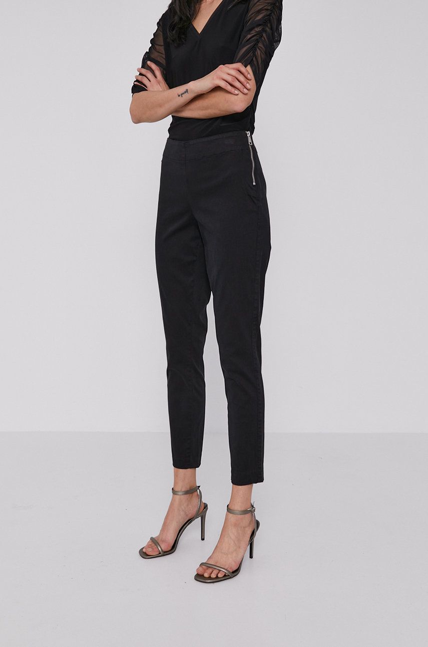 Dkny Pantaloni femei, culoarea negru, model drept, high waist
