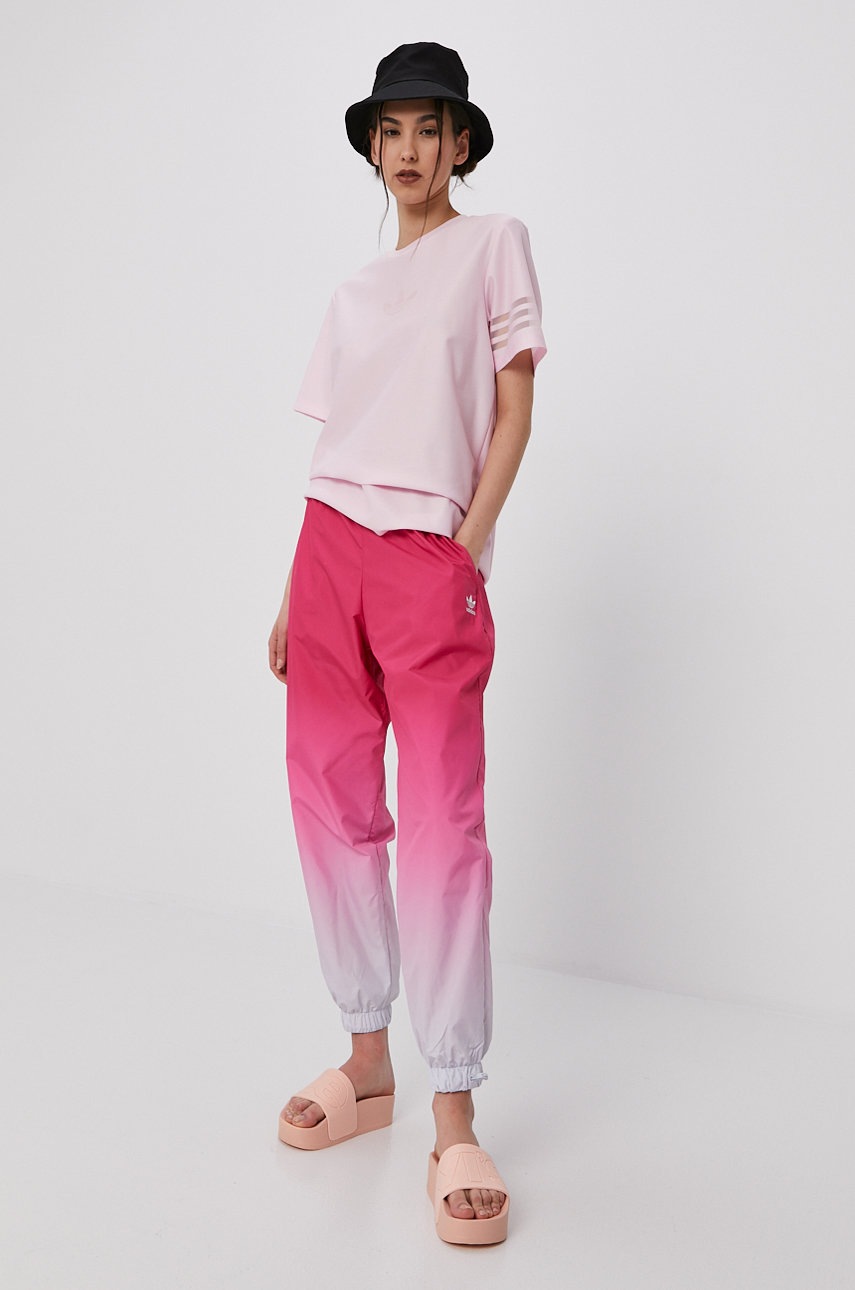

Штани adidas Originals жіночі колір фіолетовий фасон jogger висока посадка