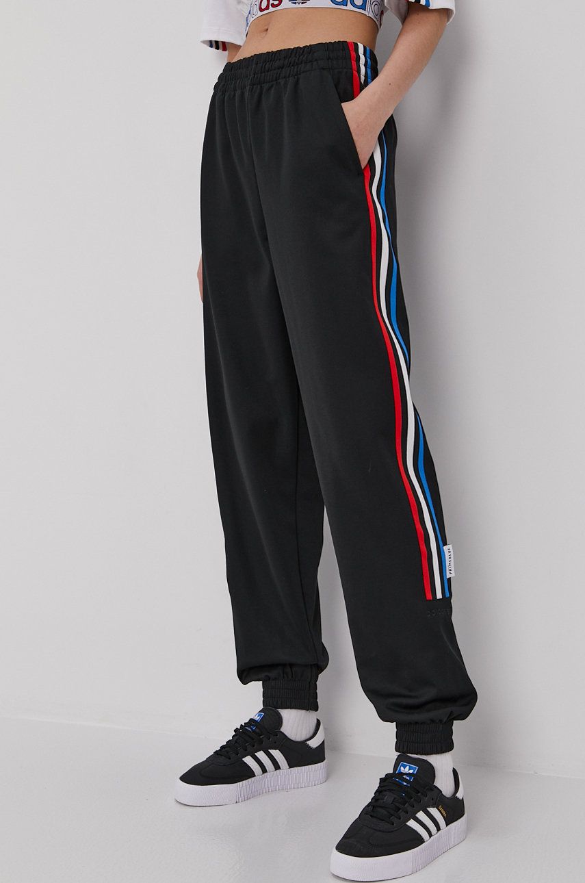 Adidas Originals Pantaloni femei, culoarea negru, cu imprimeu