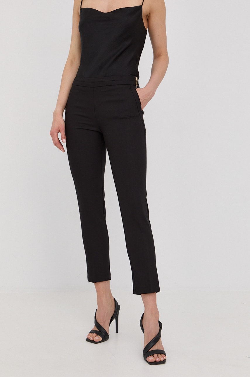 Morgan pantaloni femei, culoarea negru, mulata, medium waist Morgan pantaloni femei, culoarea negru, mulata, medium waist