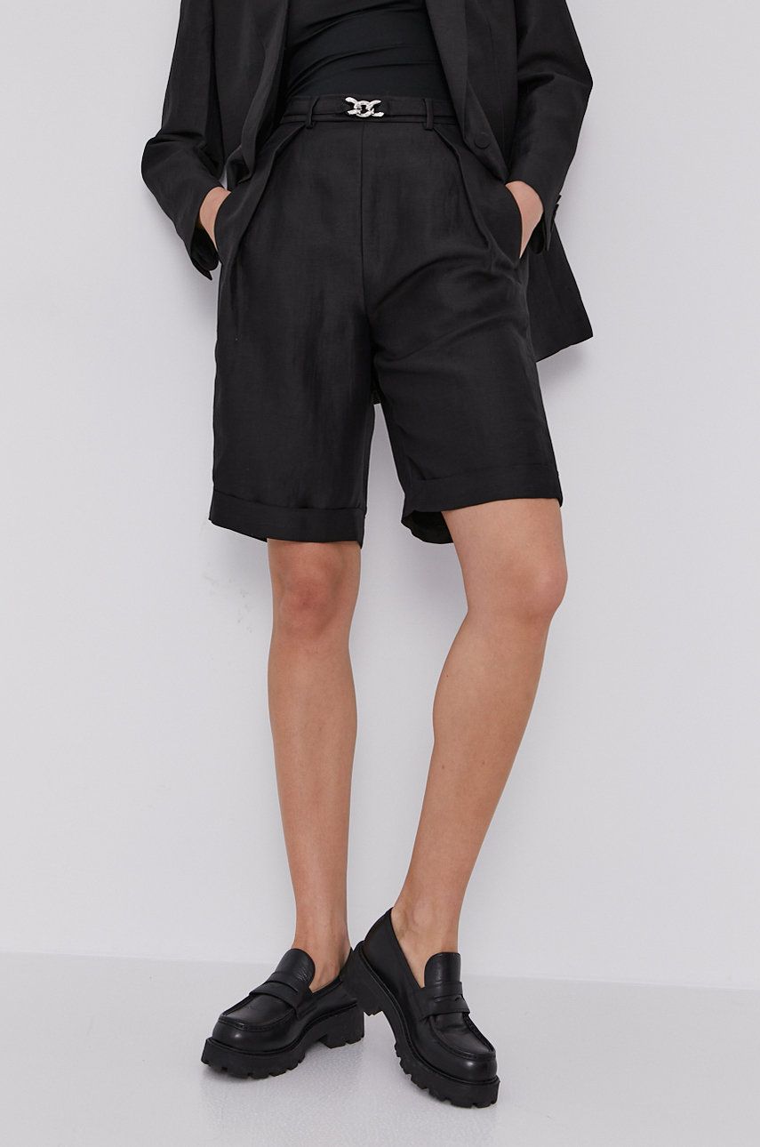 The Kooples Pantaloni scurți femei, culoarea negru, material neted, high waist answear.ro