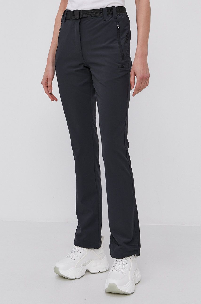 CMP pantaloni femei, culoarea gri, drept, high waist answear.ro