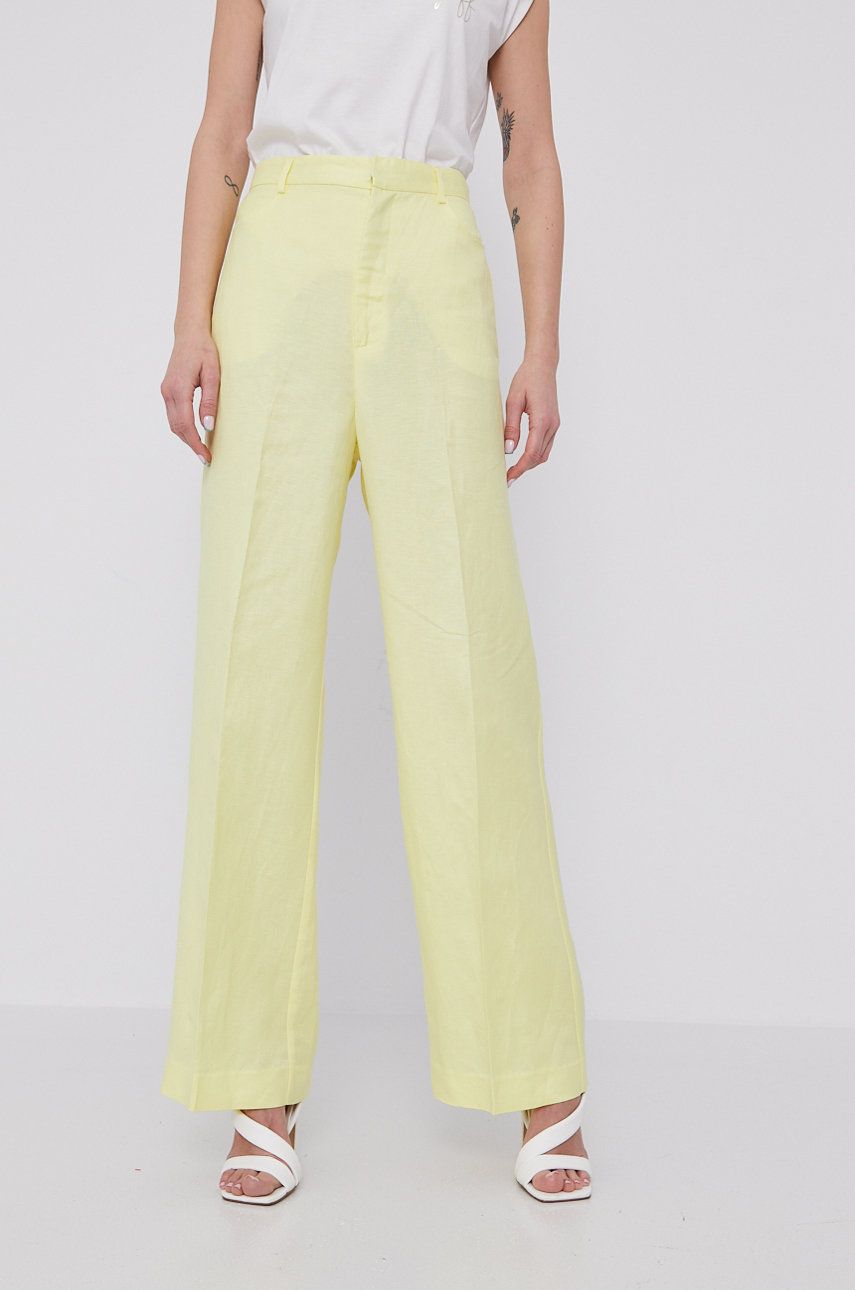 Bardot Pantaloni femei, culoarea galben, lat, high waist answear.ro poza 2022