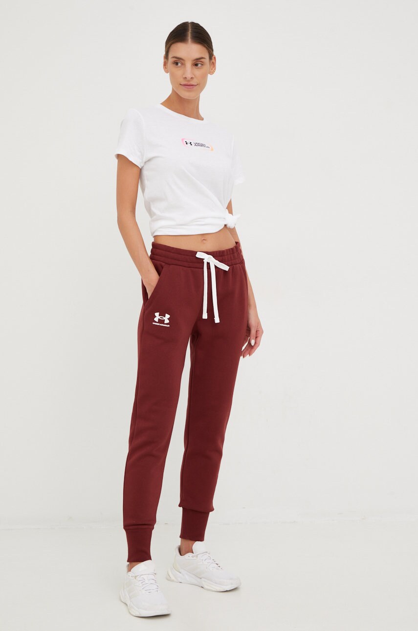 Under armour pantaloni femei, culoarea bordo, melanj