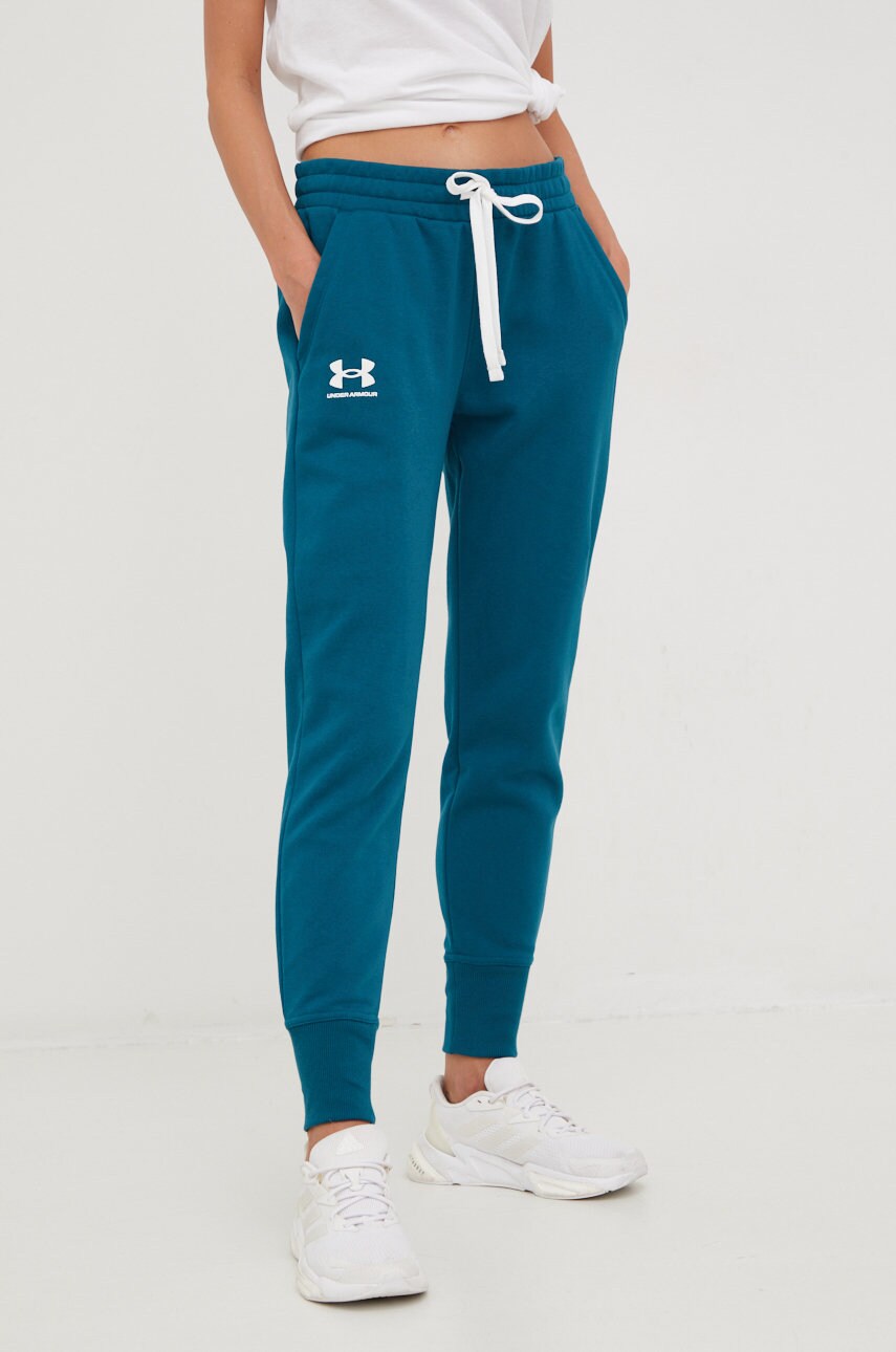 Under armour pantaloni femei, culoarea verde, melanj
