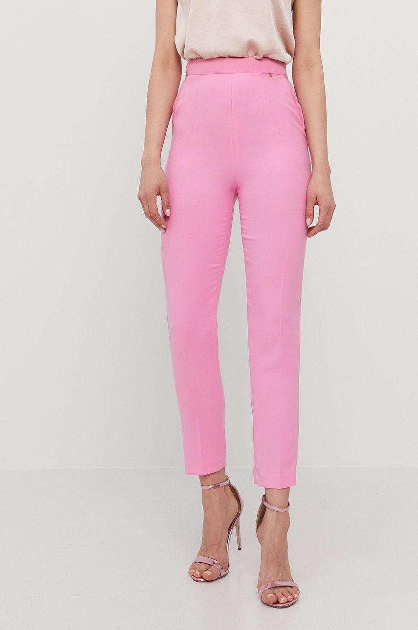 Nissa Pantaloni femei, culoarea roz, model drept, high waist answear.ro imagine megaplaza.ro