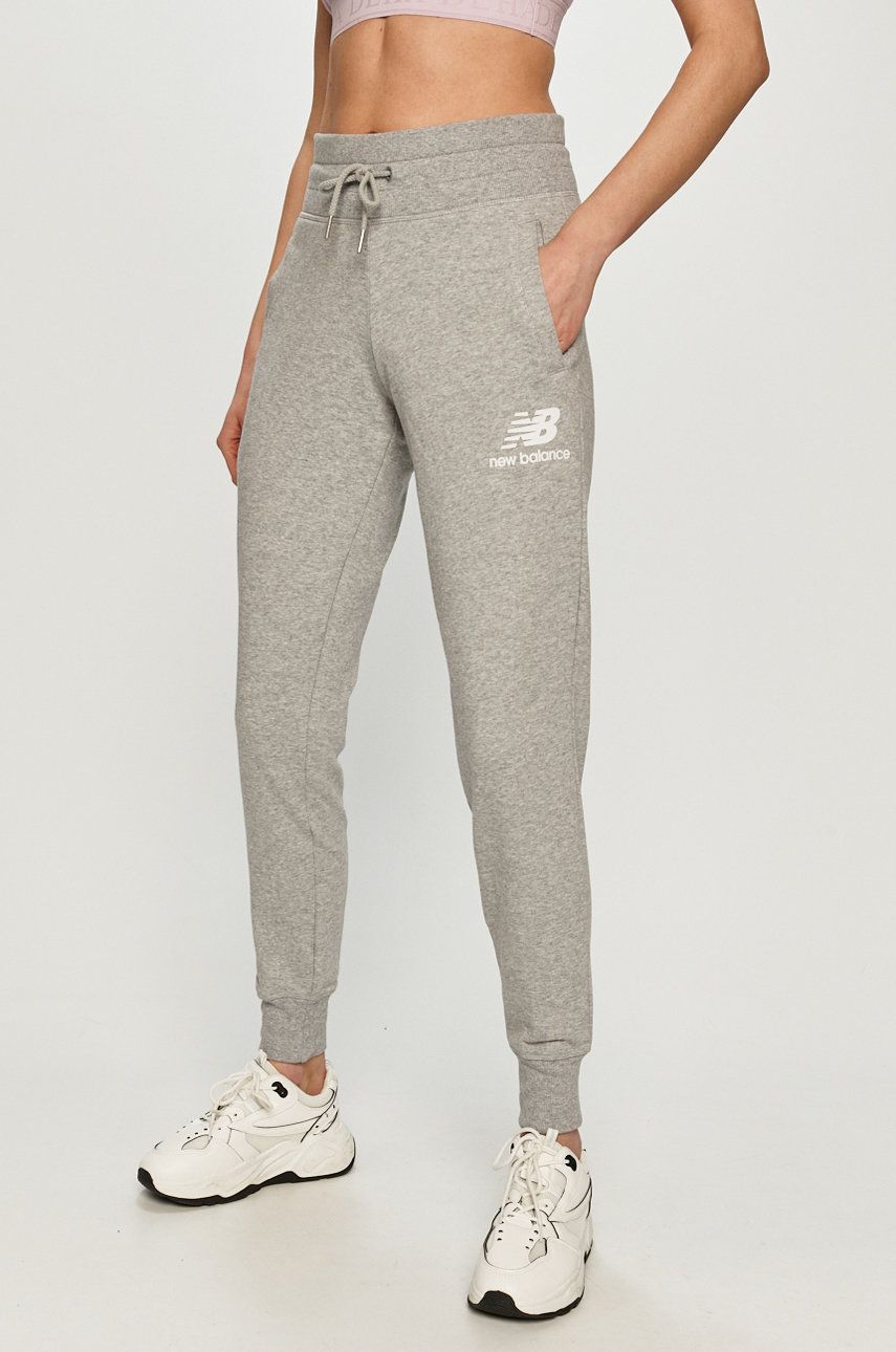 New Balance Pantaloni femei, culoarea gri, melanj answear.ro imagine megaplaza.ro