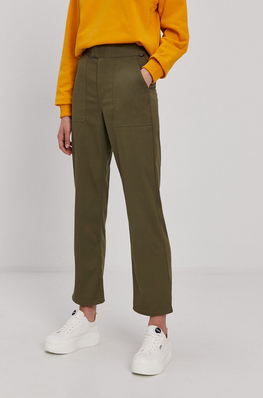 Kalhoty Vans dámské, béžová barva, široké, high waist - zelená -  Hlavní materiál: 64% Bavlna