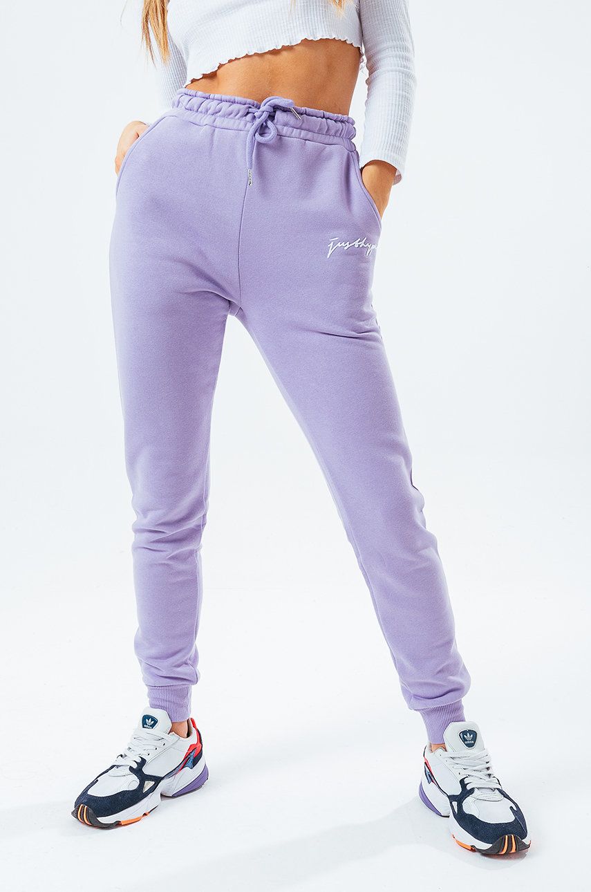 Hype Pantaloni SIGNATURE femei, culoarea violet, material neted