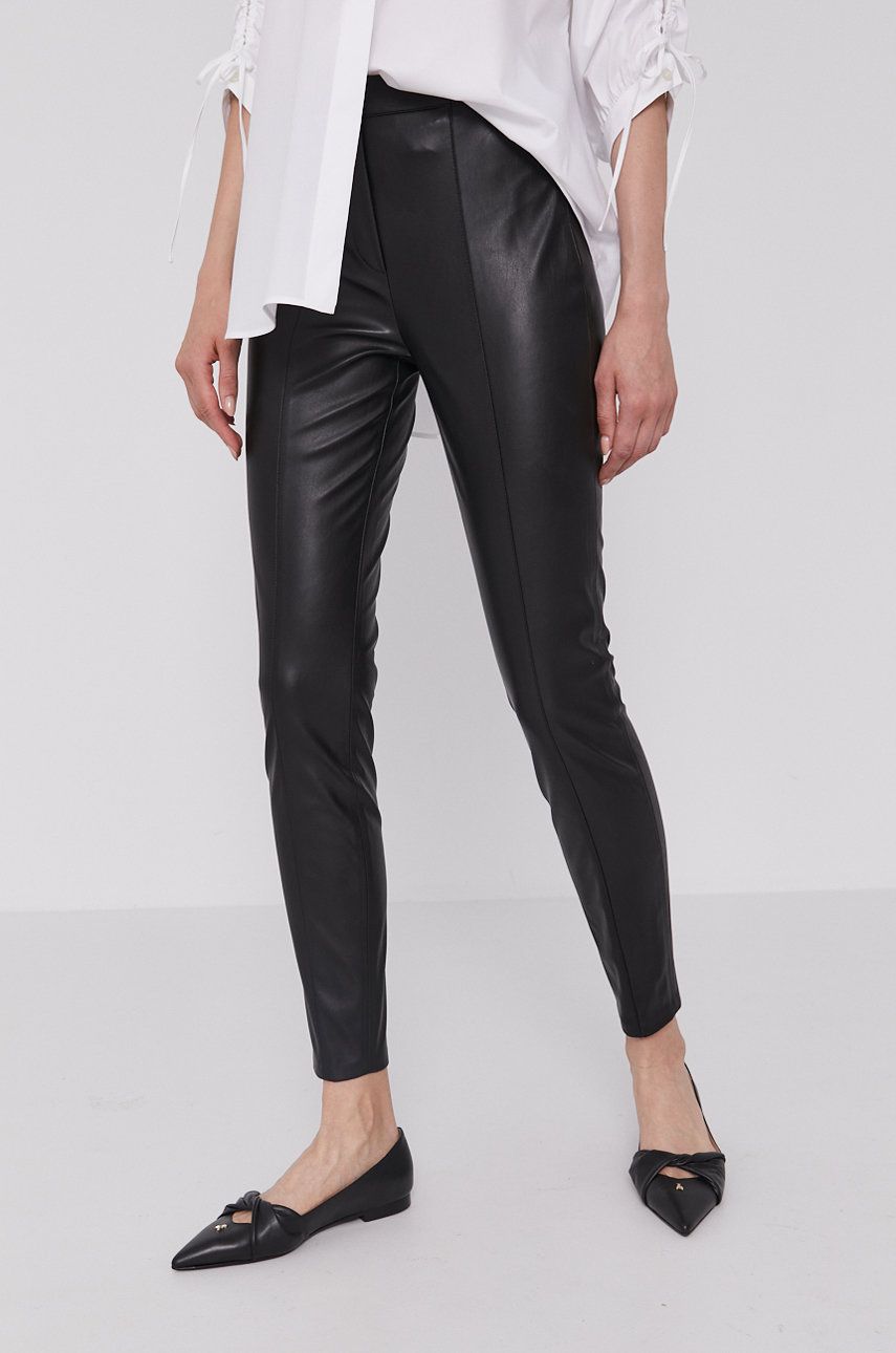 Boss Pantaloni femei, culoarea negru, model drept, high waist answear.ro