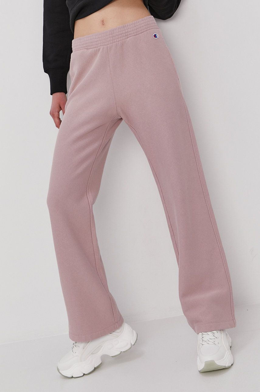 Champion Pantaloni 113370 femei, culoarea roz, material neted 113370