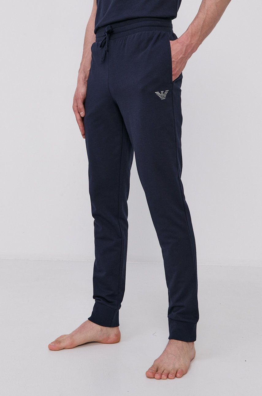 Emporio Armani Pantaloni de pijama bărbați, culoarea albastru marin, material neted