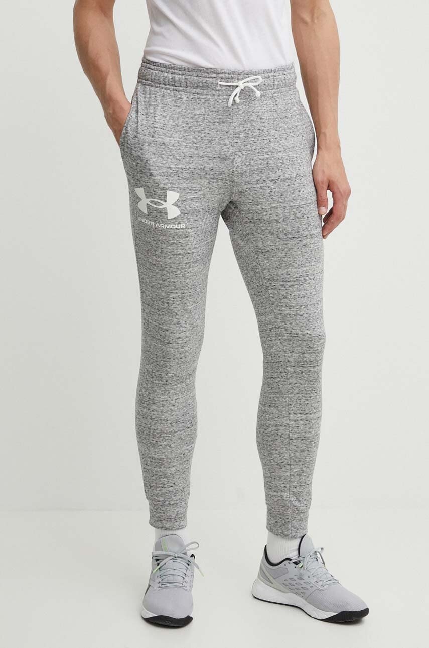 Levně Kalhoty Under Armour pánské, šedá barva, hladké, 1361642-001