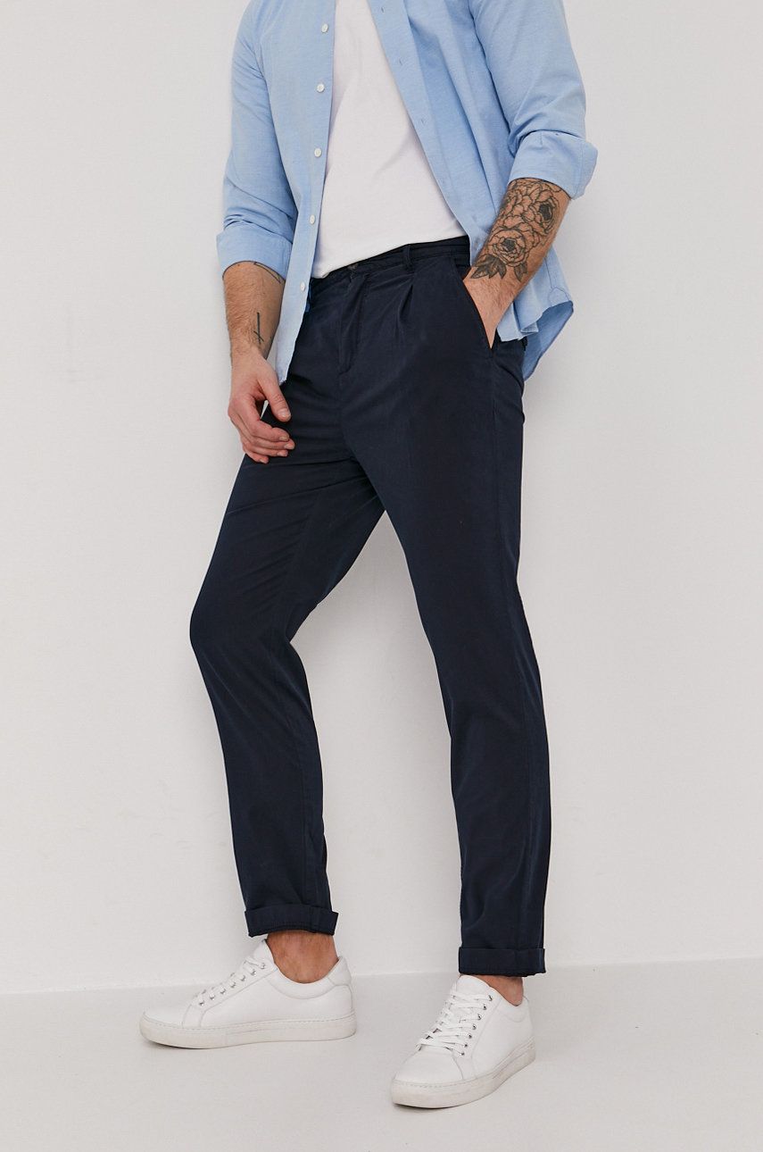 Kalhoty Lyle & Scott pánské, tmavomodrá barva, jednoduché - námořnická modř -  98% Bavlna