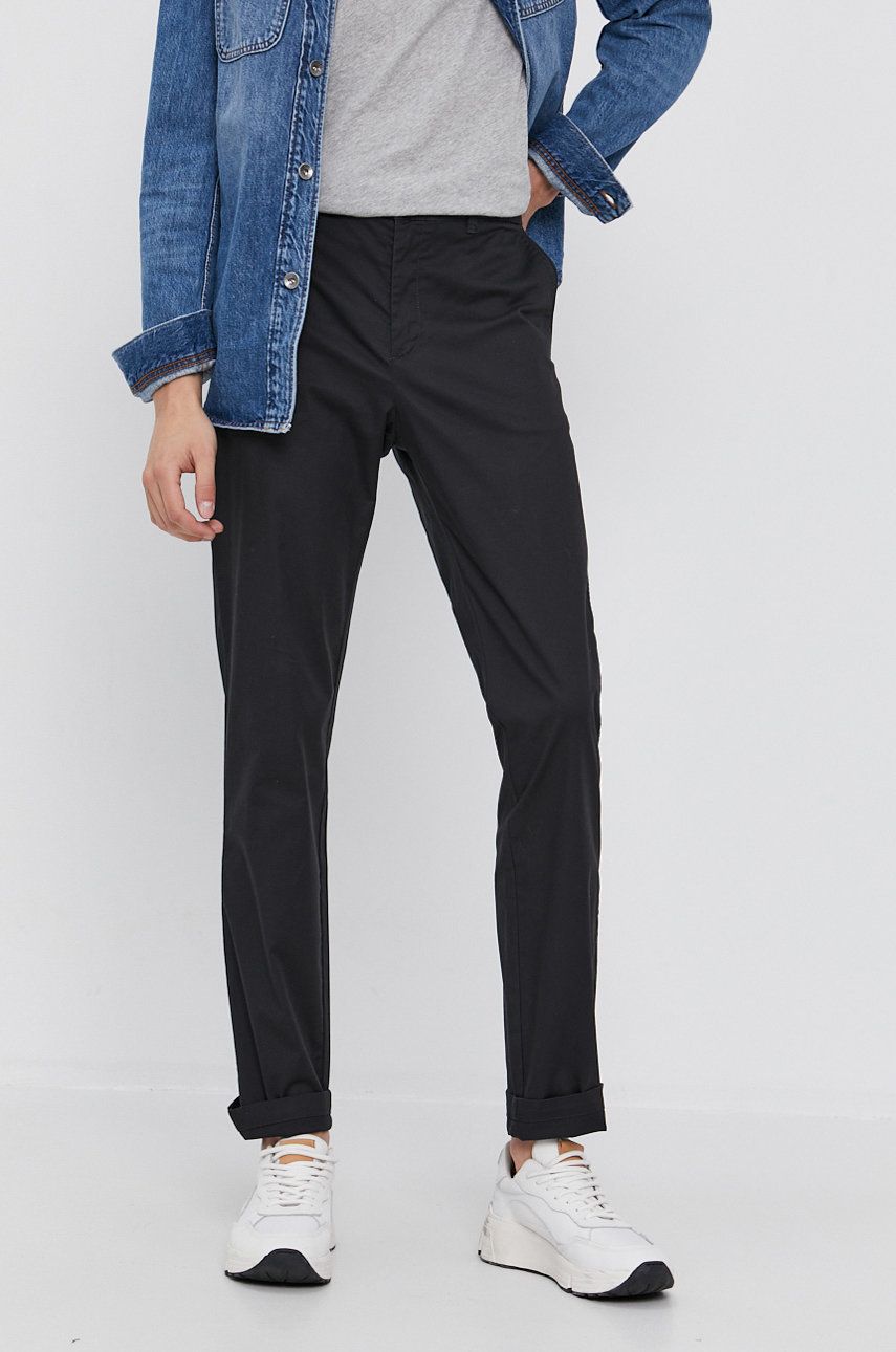Kalhoty Sisley pánské, černá barva, jednoduché - černá -  98% Bavlna