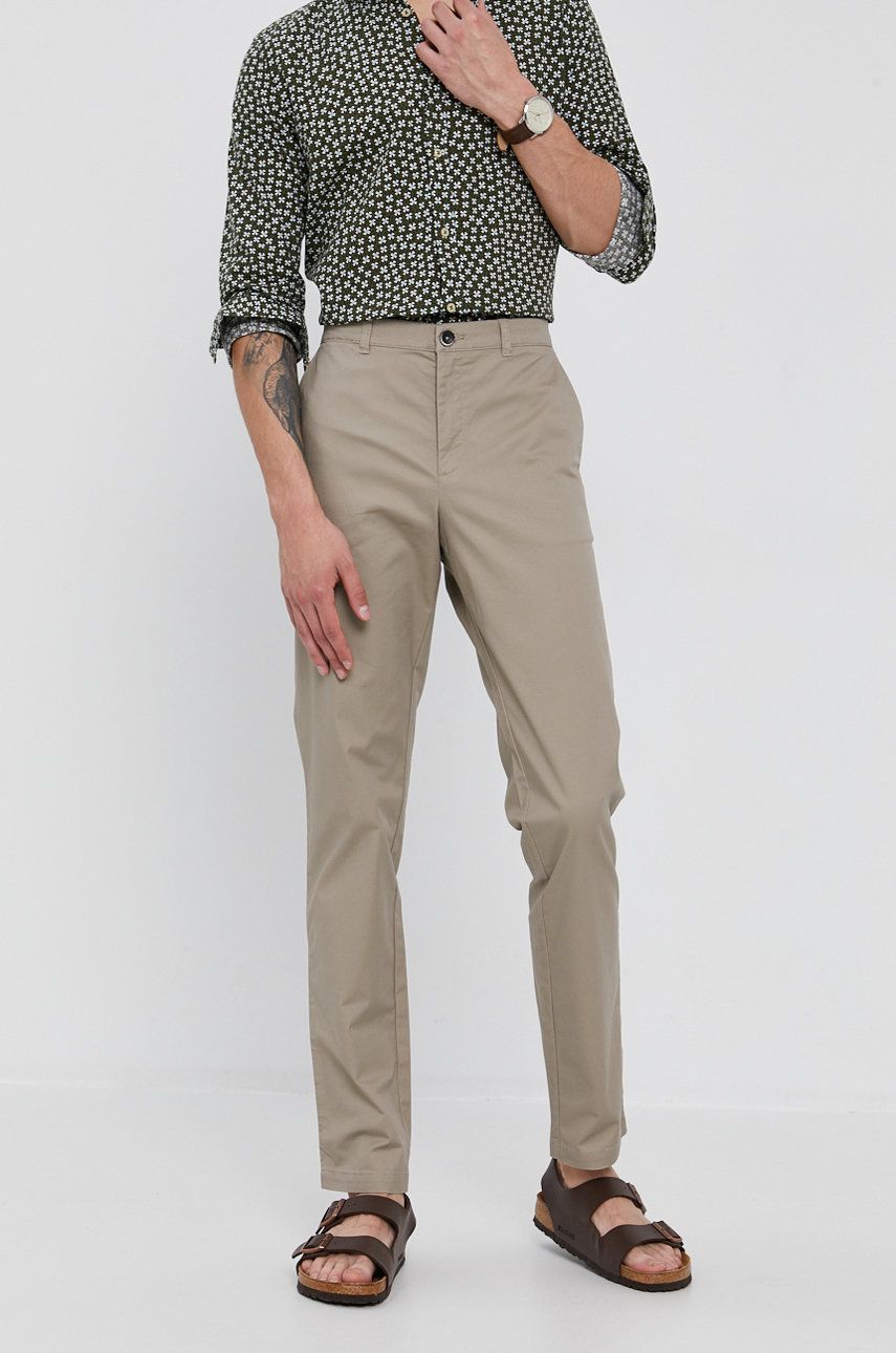 Kalhoty Sisley pánské, béžová barva, ve střihu chinos - béžová