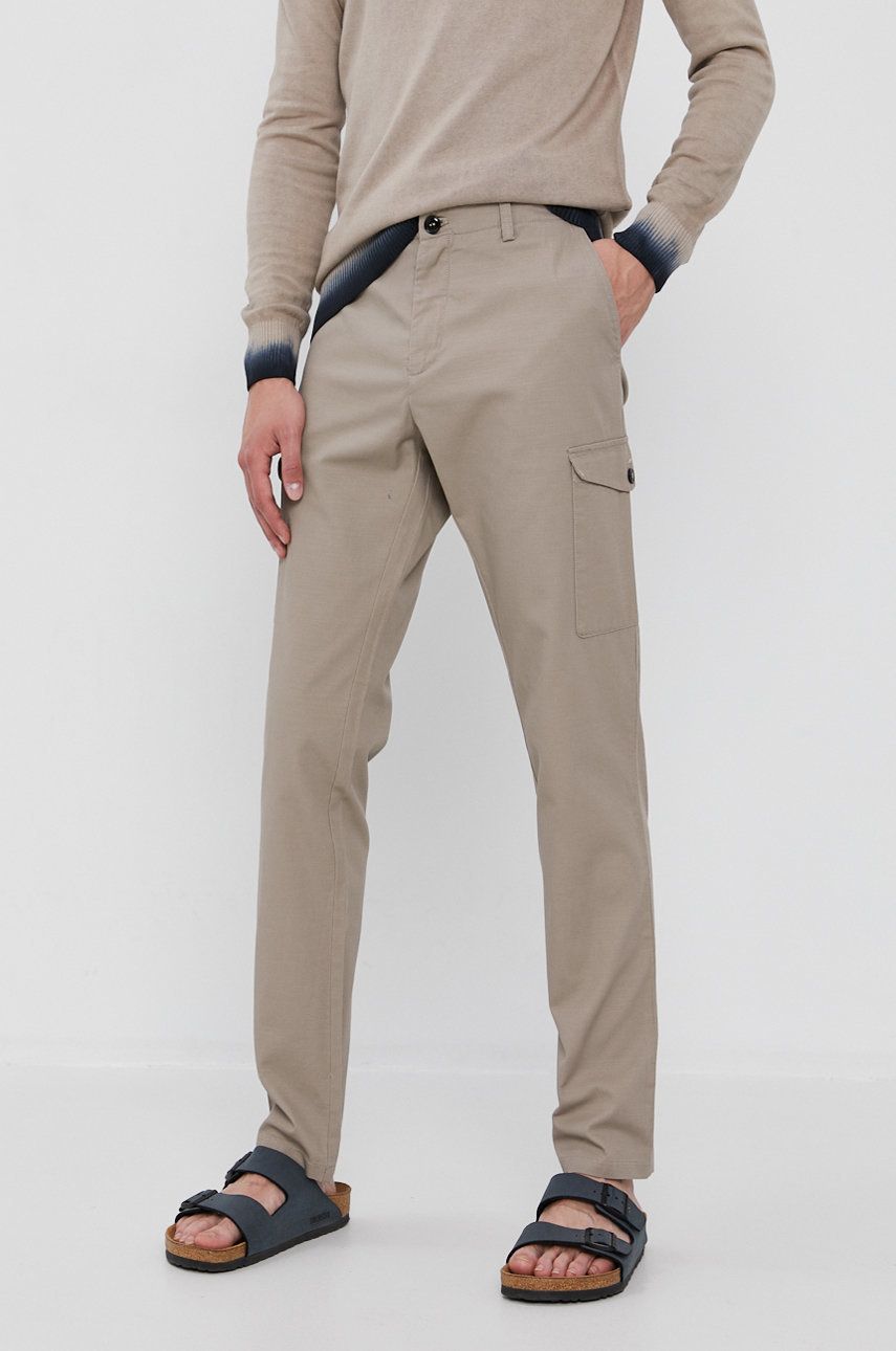 Kalhoty Sisley pánské, béžová barva, jednoduché - béžová -  100% Bavlna