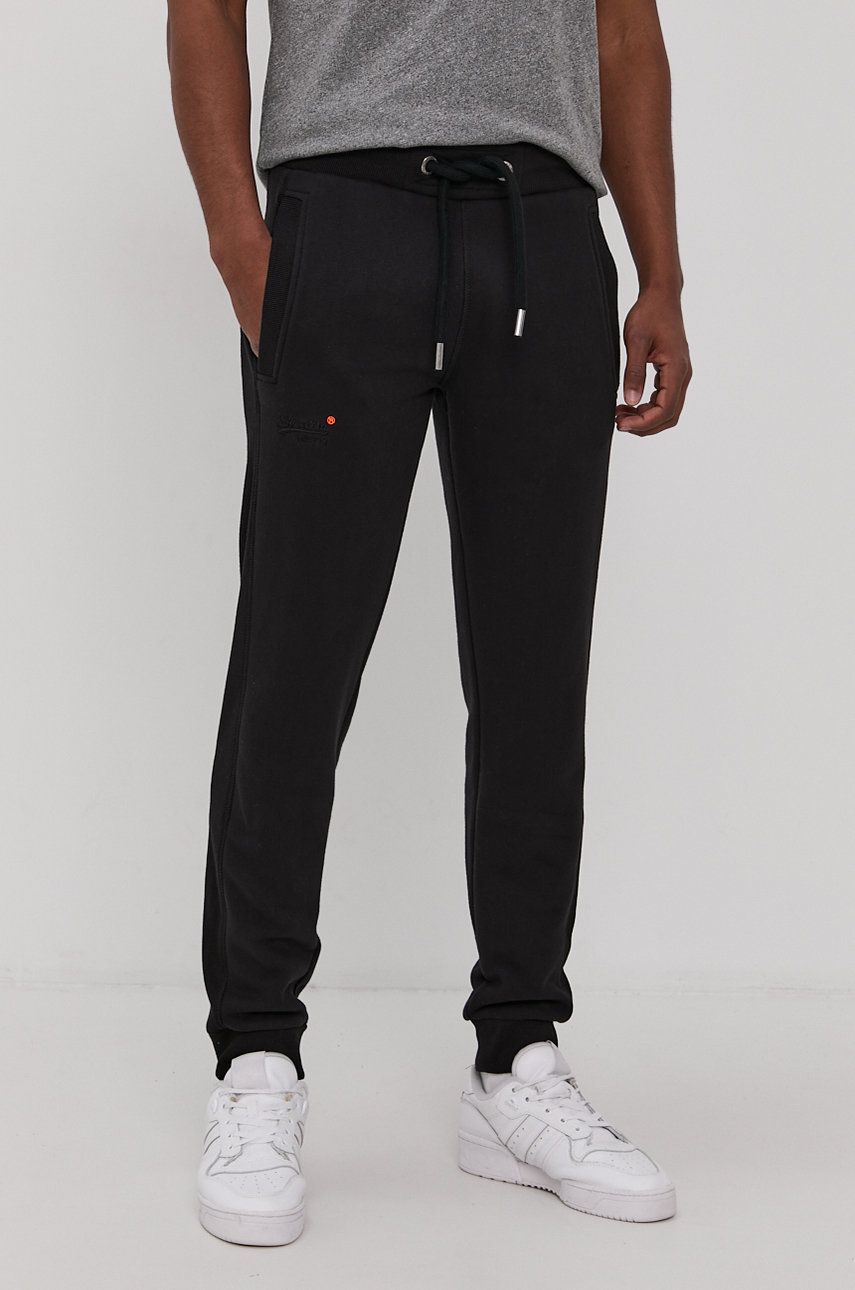 Superdry Pantaloni bărbați, culoarea negru, material neted ANSWEAR
