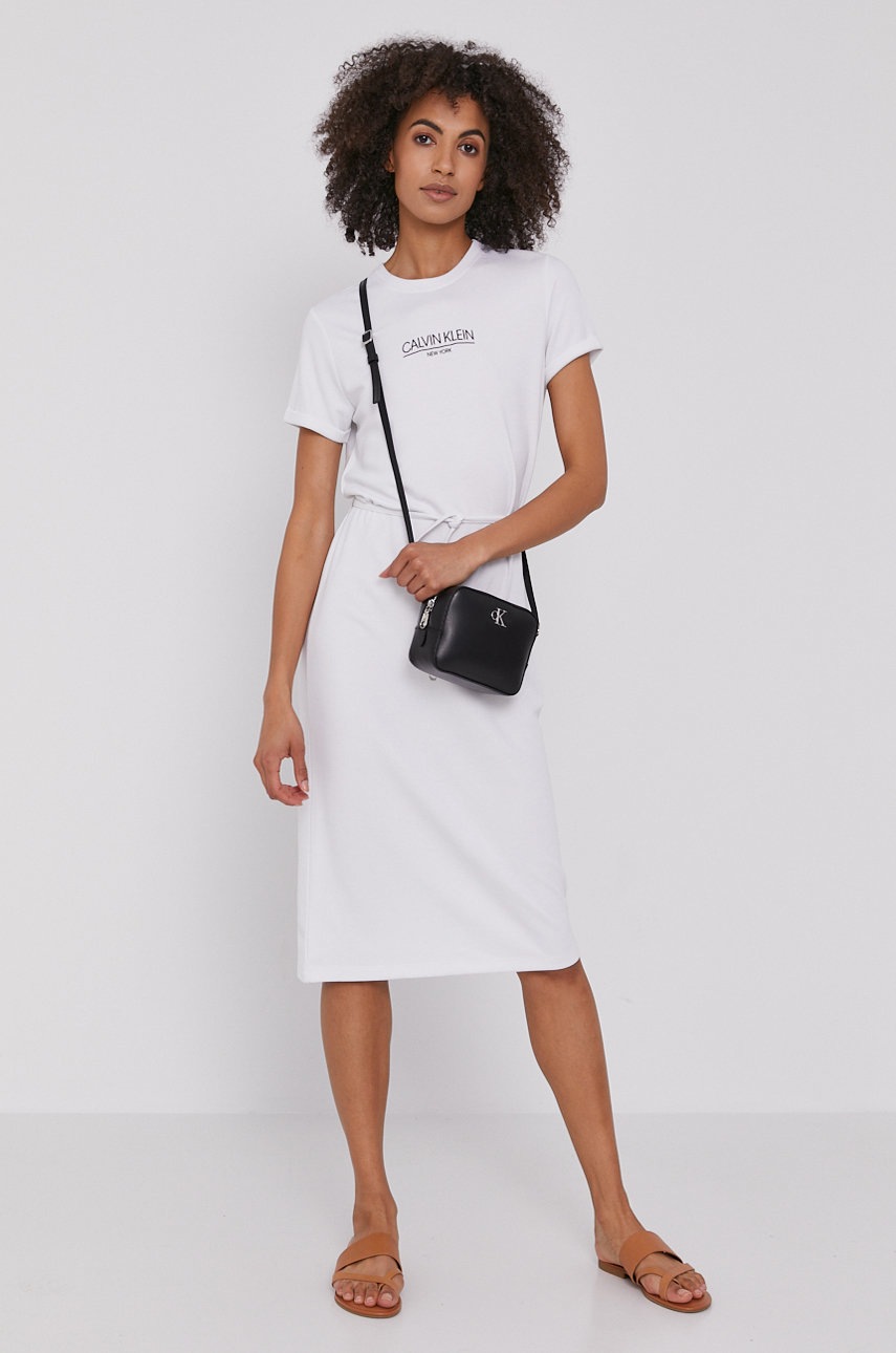 

Платье Calvin Klein цвет белый midi прямое