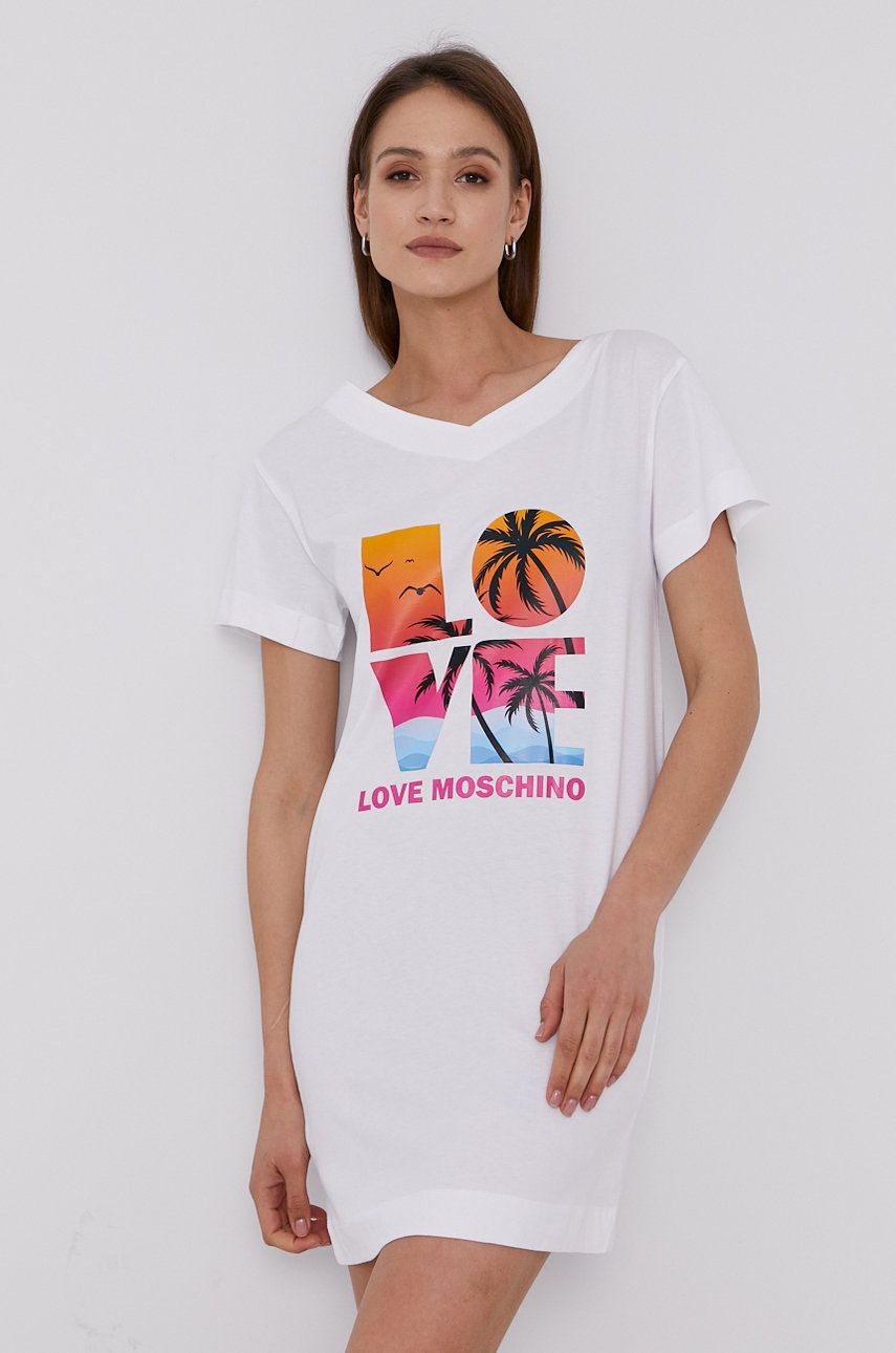 Love Moschino Rochie culoarea alb, mini, model drept answear.ro imagine megaplaza.ro
