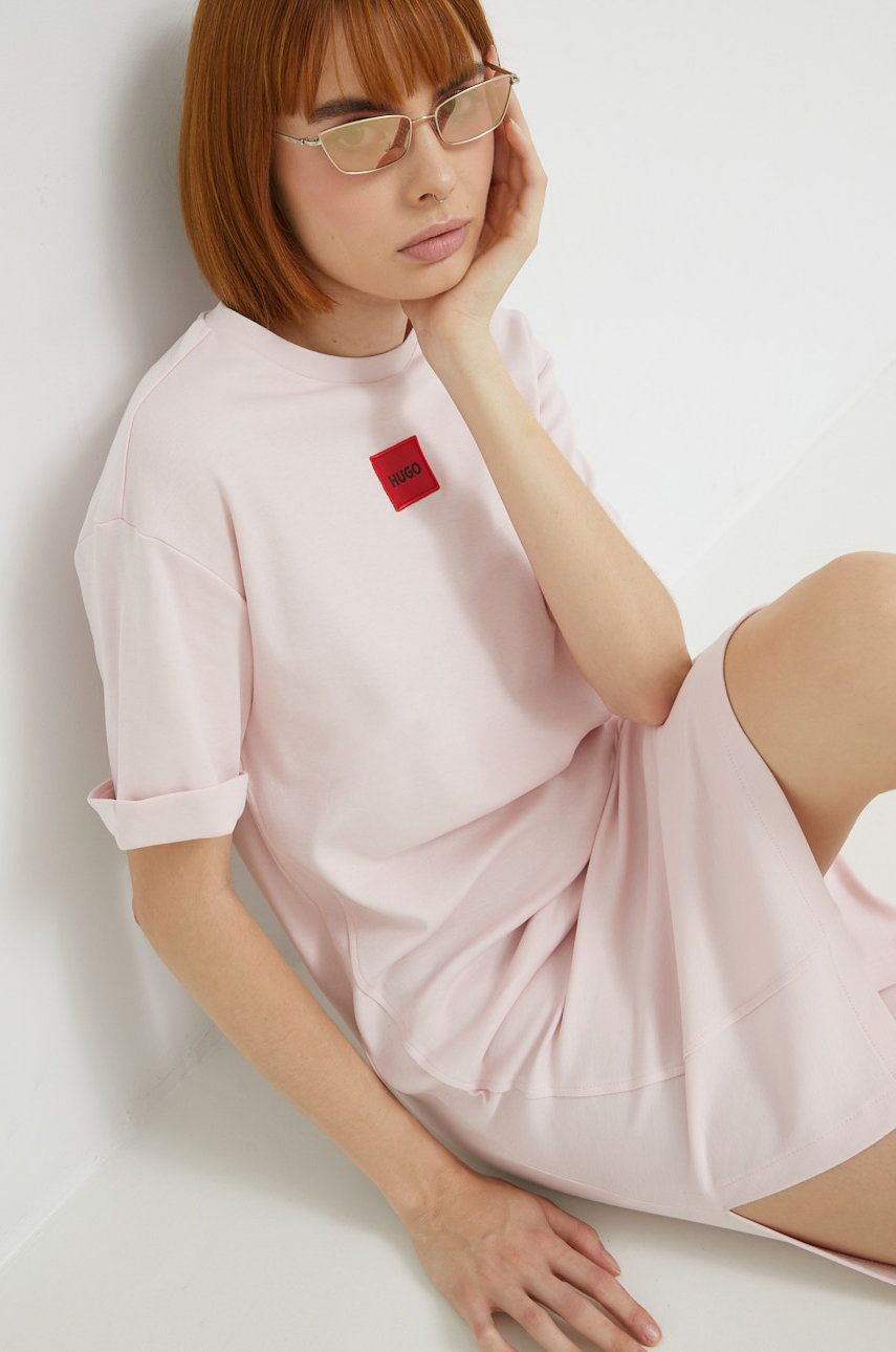 HUGO rochie culoarea roz, mini, oversize answear.ro imagine megaplaza.ro