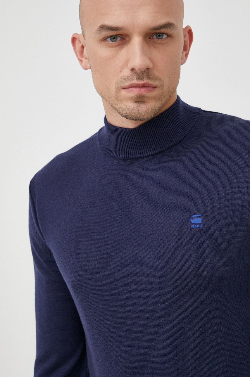 G-Star Raw pulover de lana barbati, culoarea albastru marin, light, cu turtleneck answear.ro
