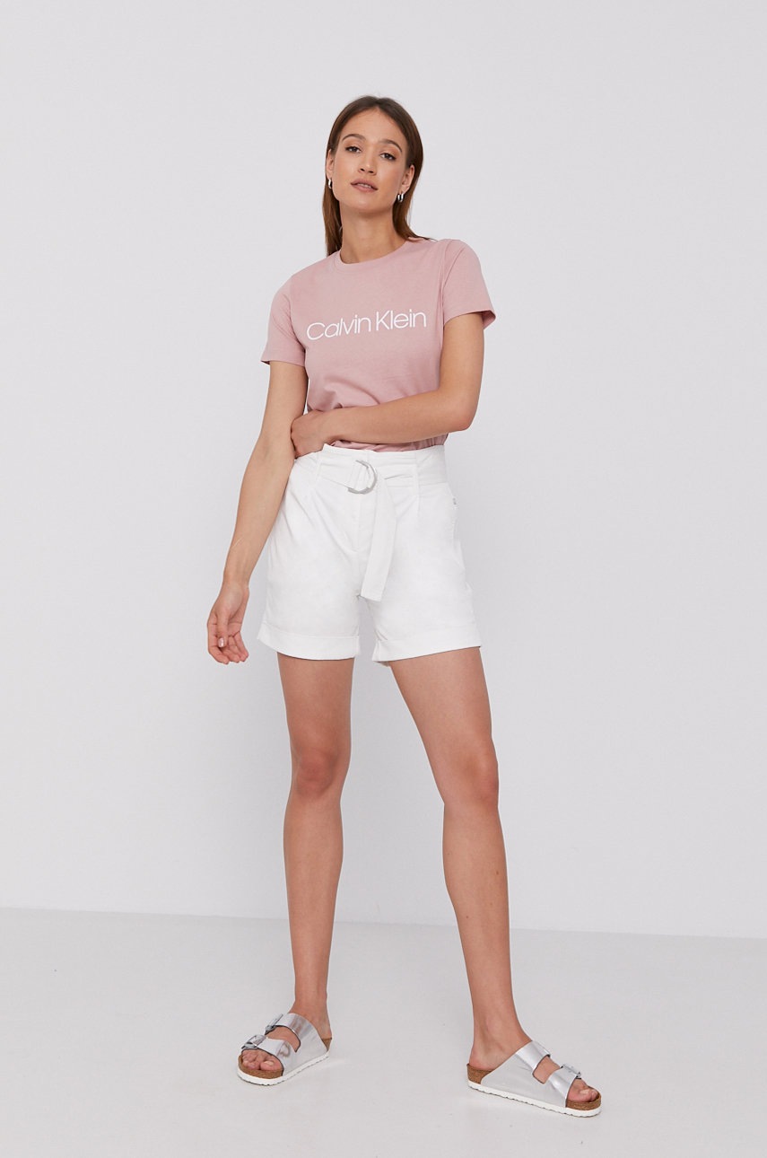 

Шорты Calvin Klein женские цвет белый гладкие высокая посадка
