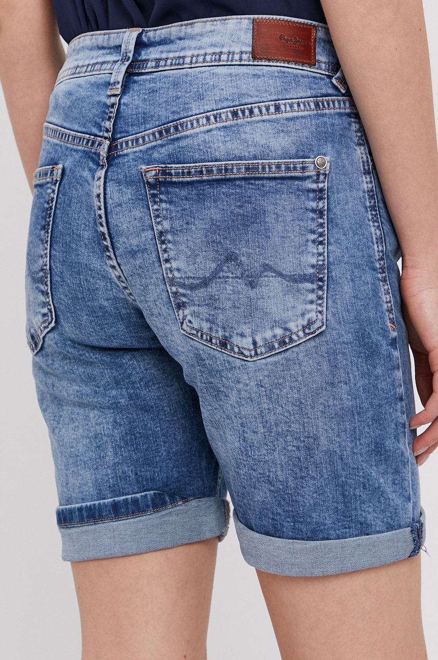 Pepe Jeans Pantaloni Scurți Jeans Femei, Material Neted, Medium Waist