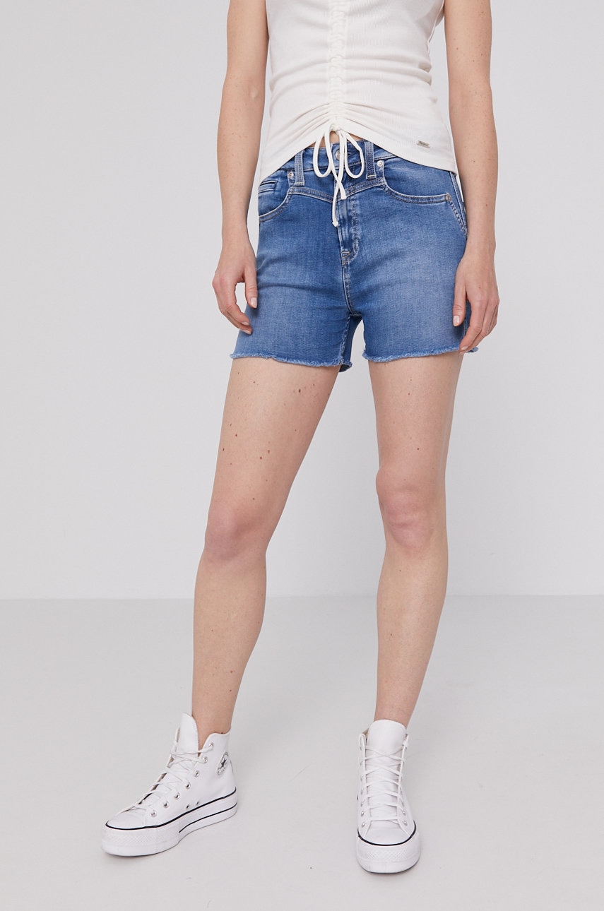 Levně Džínové šortky Pepe Jeans Mary Archive dámské, hladké, high waist