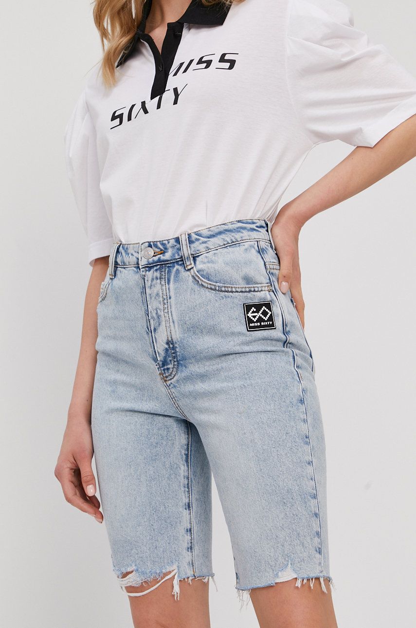 Miss Sixty Pantaloni scurți jeans femei, material neted, high waist answear imagine noua