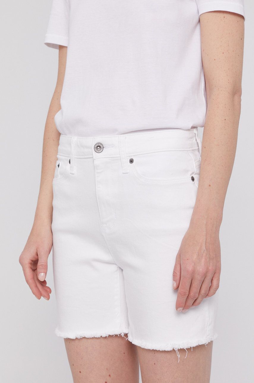 Dkny Pantaloni scurți jeans femei, culoarea alb, material neted, high waist
