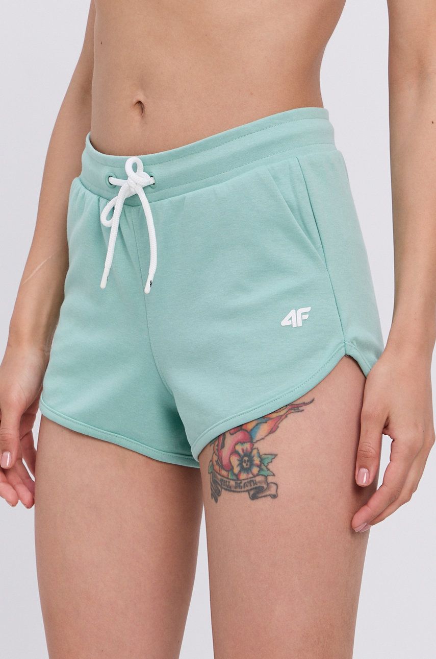 4F Pantaloni scurți femei, culoarea verde, material neted, medium waist 4F 4F