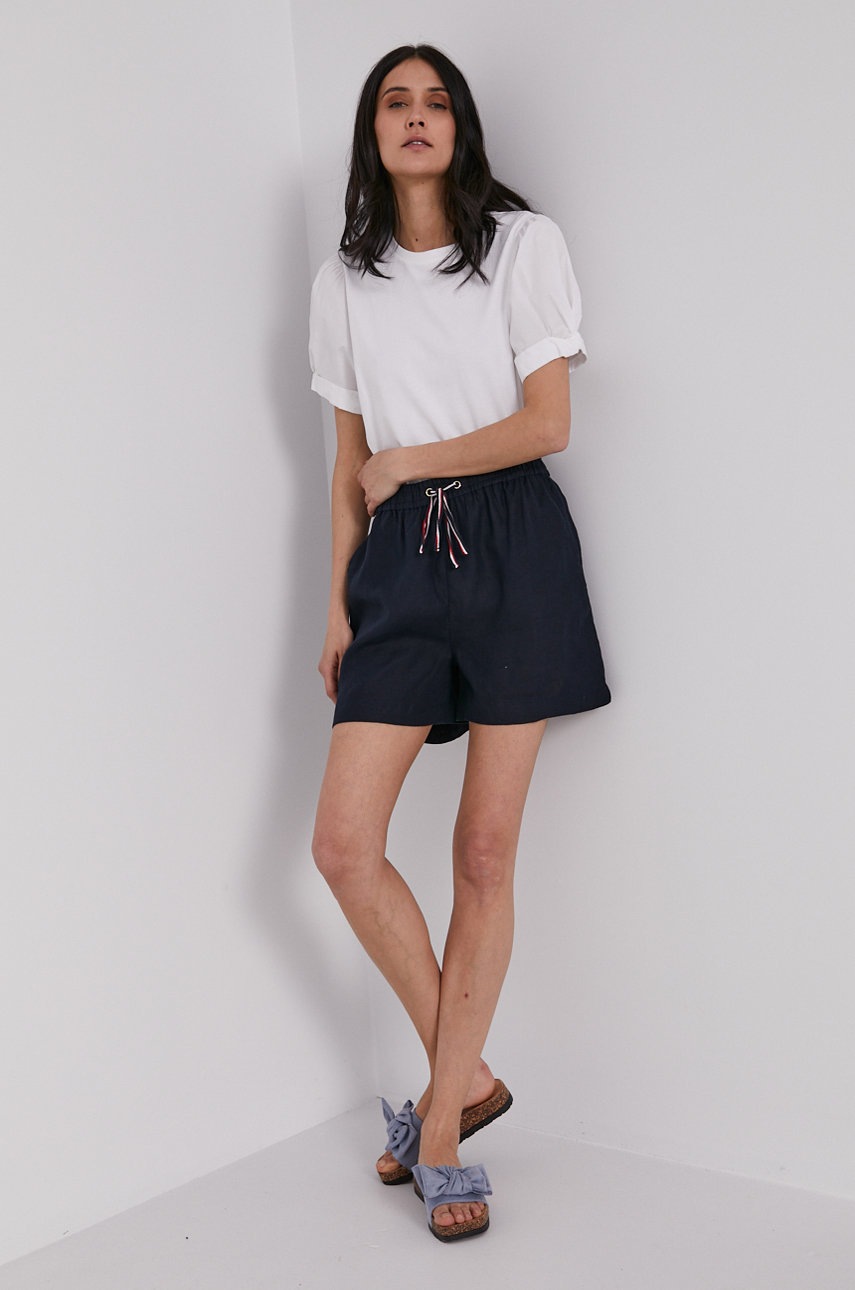 

Шорти Tommy Hilfiger жіночі колір синій гладкі висока посадка