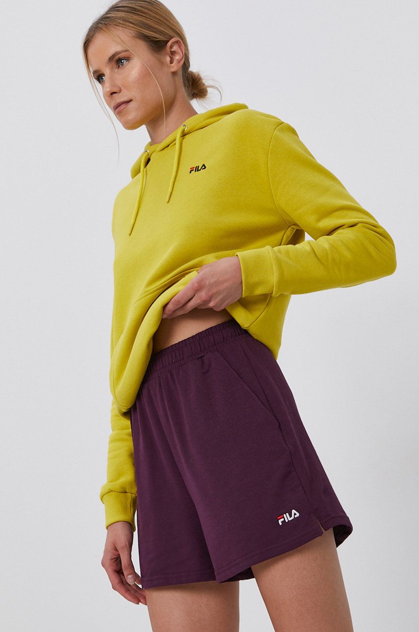 Fila Pantaloni scurti femei, culoarea violet, material neted, medium waist