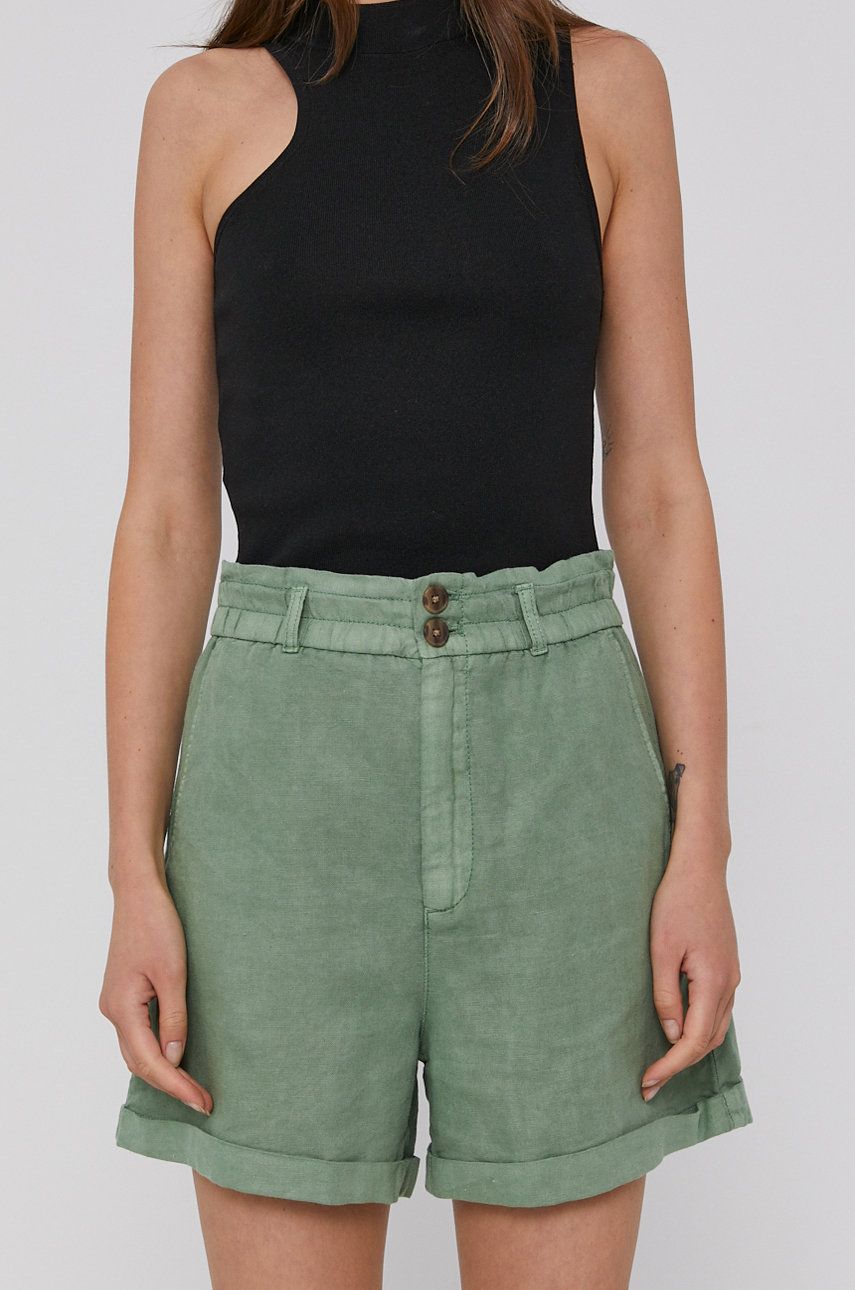 GAP Pantaloni scurti femei, culoarea verde, material neted, high waist