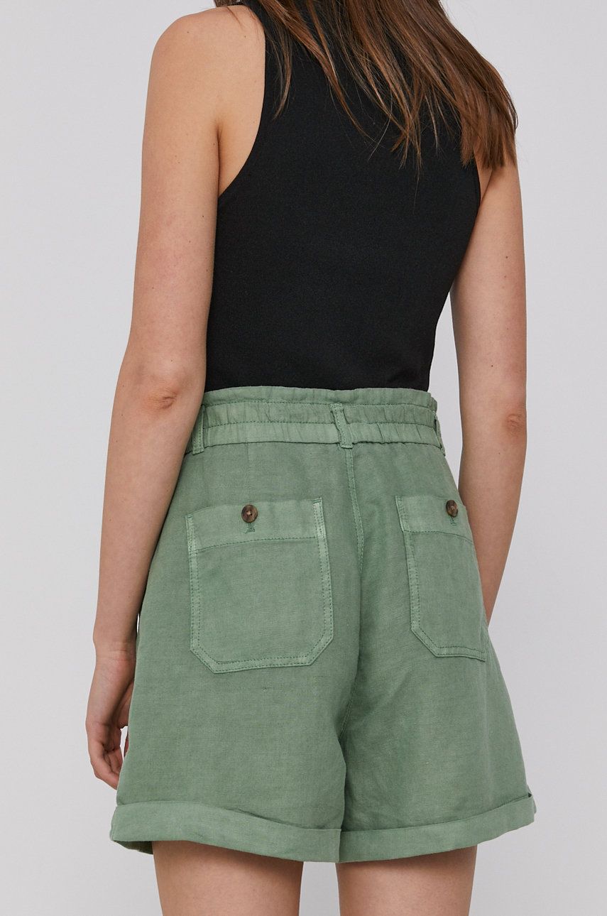 GAP Pantaloni Scurți Femei, Culoarea Verde, Material Neted, High Waist