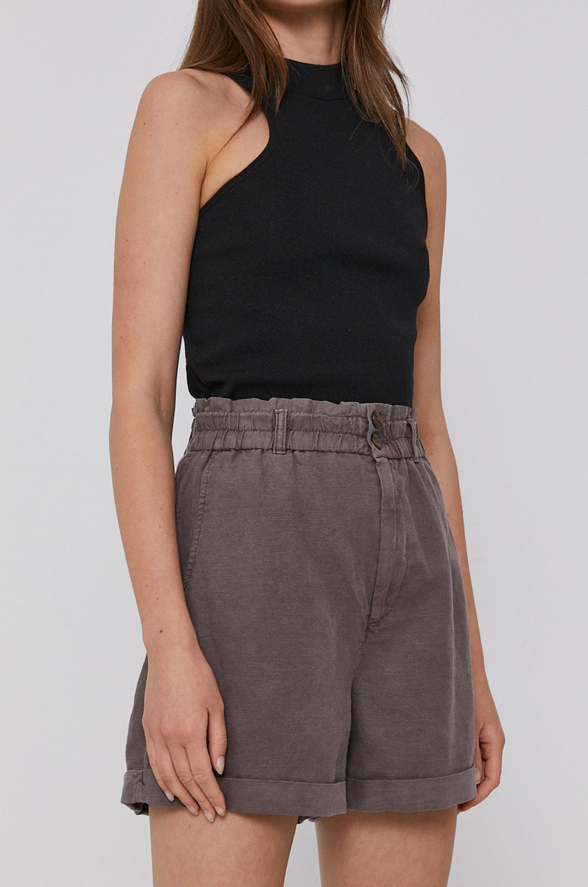 Gap Pantaloni Scurti Femei, Culoarea Maro, Material Neted, High Waist