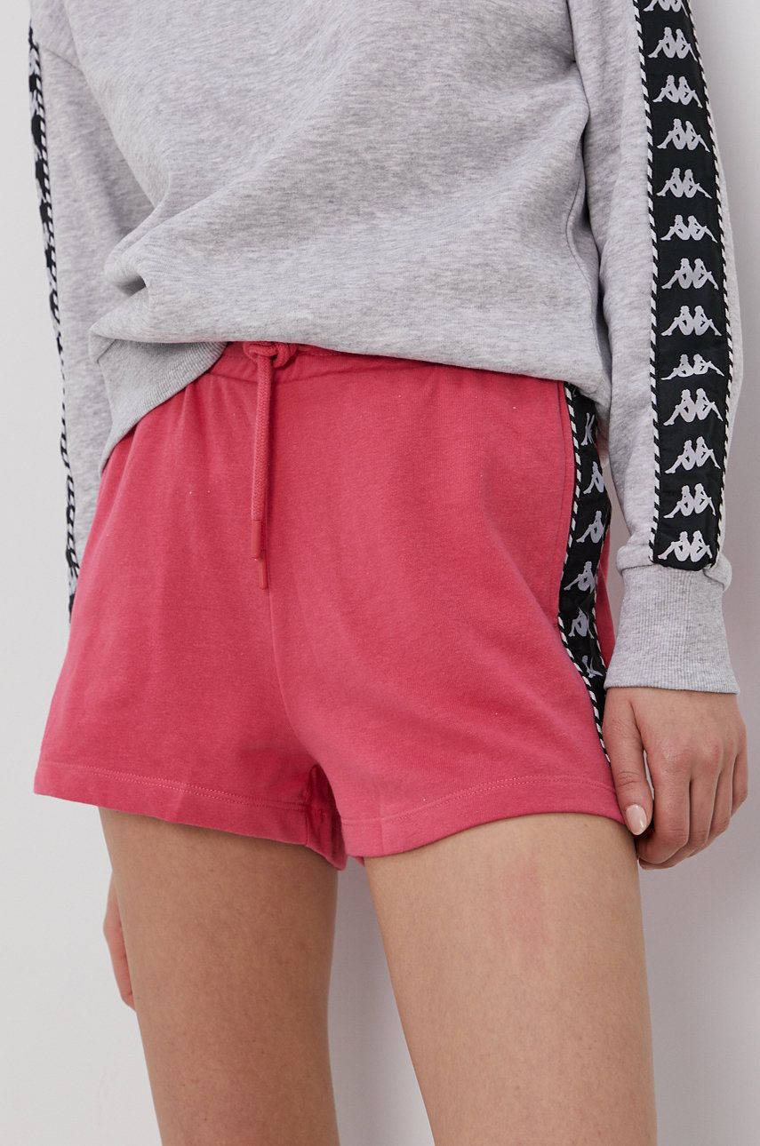 Kappa Pantaloni scurți femei, culoarea roz, cu imprimeu, medium waist answear.ro