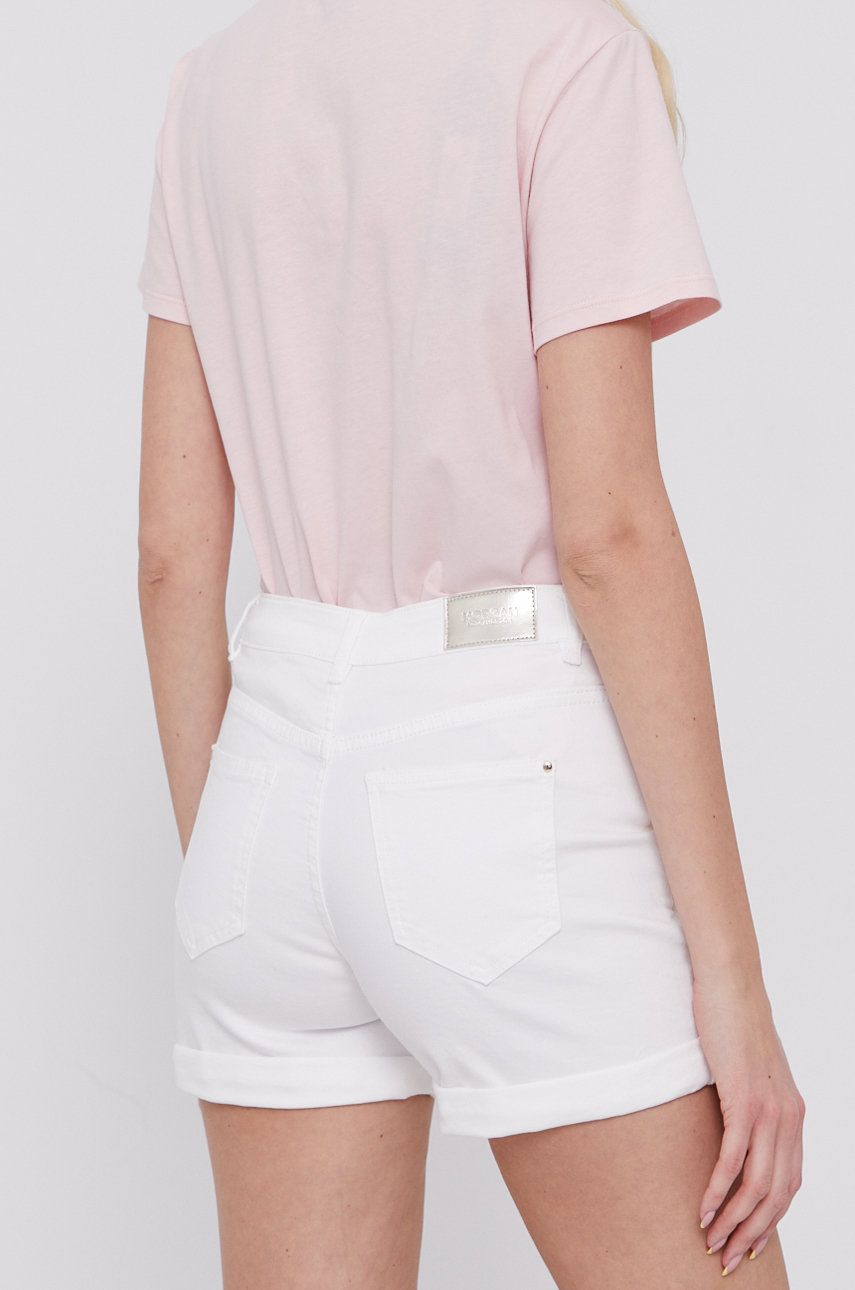 Morgan Pantaloni Scurți Jeans Femei, Culoarea Alb, Material Neted, Medium Waist