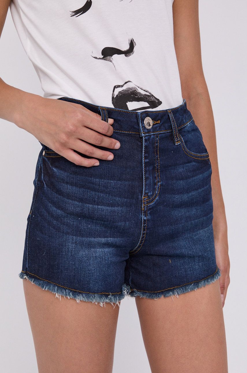 Morgan Szorty jeansowe damskie kolor granatowy gładkie high waist