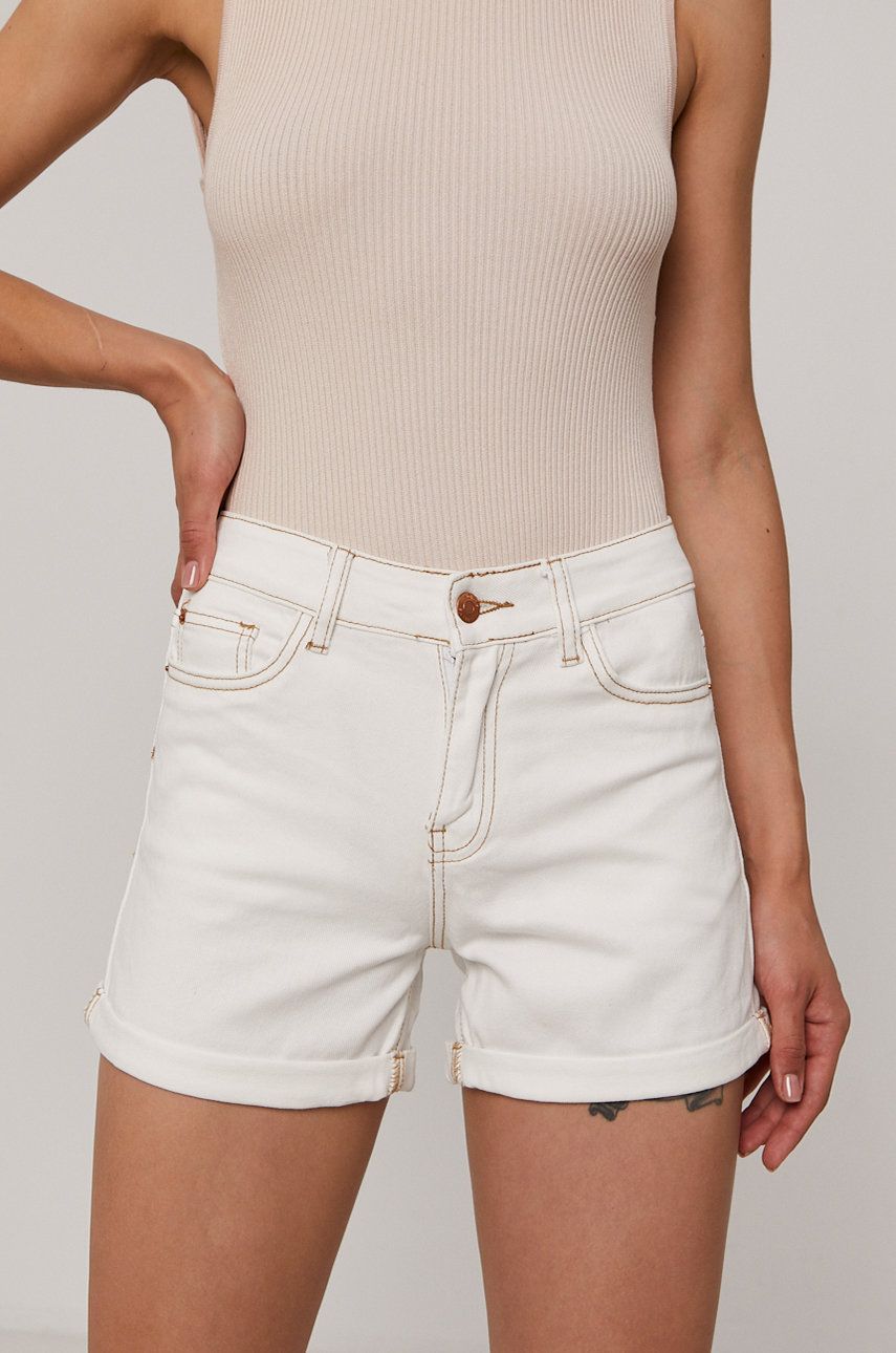 Haily's Pantaloni scurti jeans femei, culoarea alb, material neted, high waist